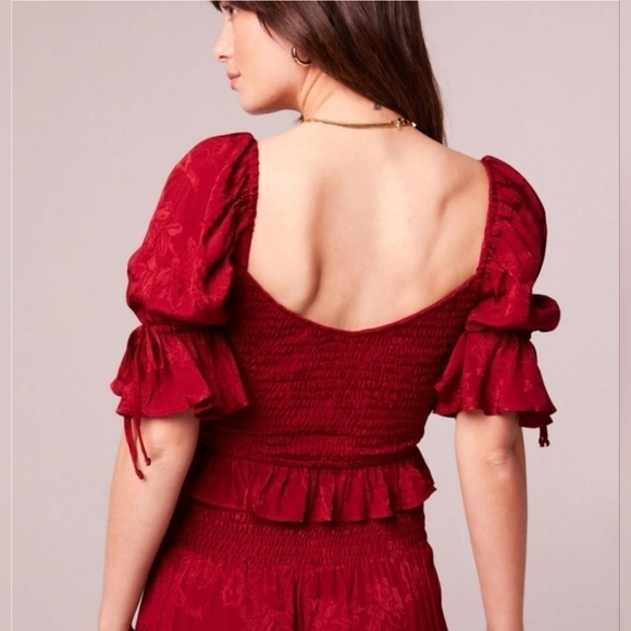 Band of The Free LEA Rhubarb Smocked Crop Top Bohemian Puffed Sleeves Medium - Picture 4 of 14